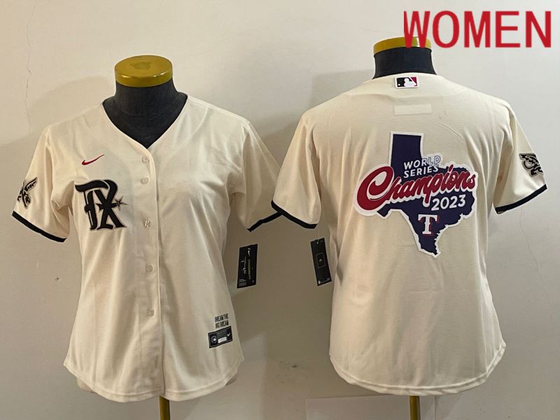 Women Texas Rangers Blank Cream Game Nike 2023 MLB Jersey style 2